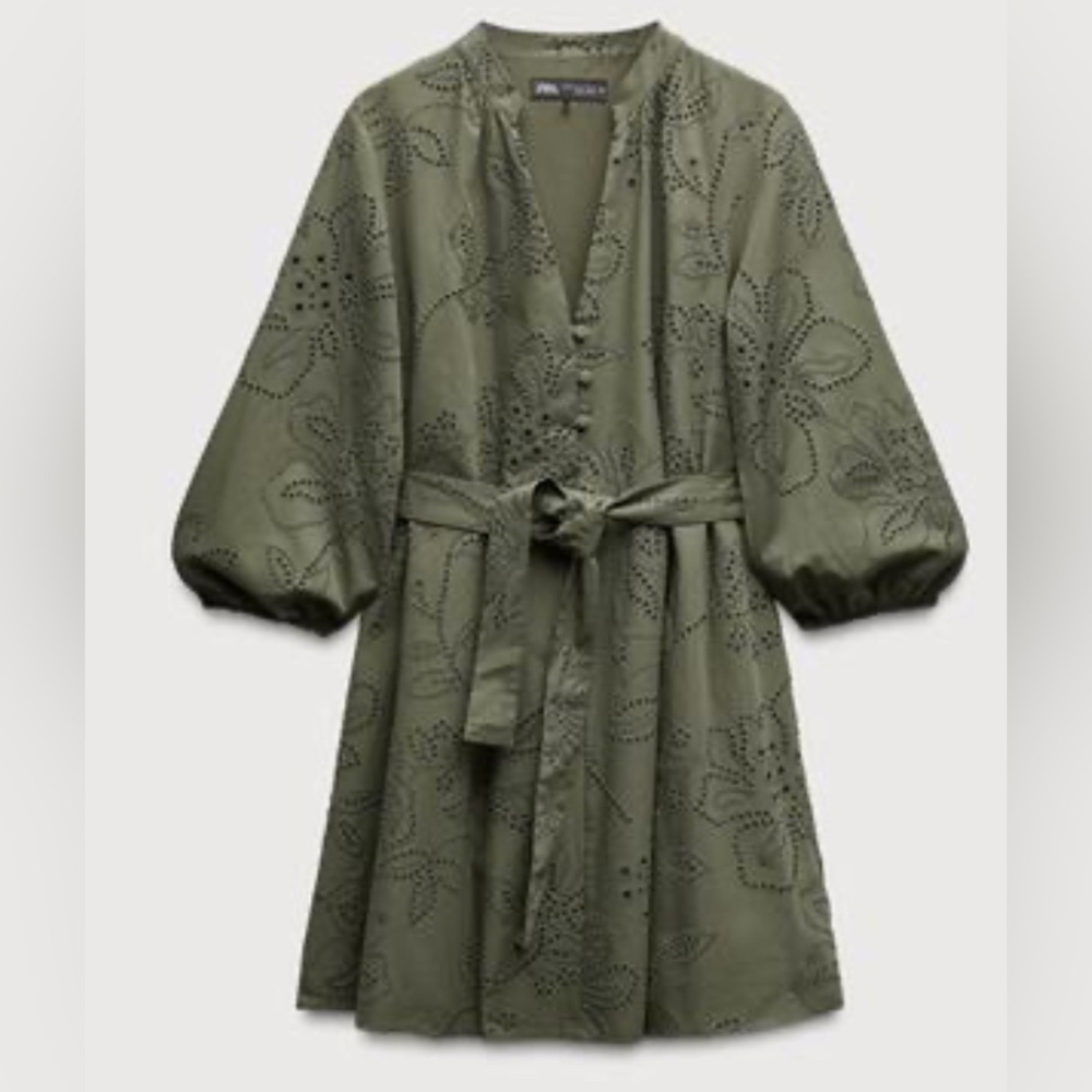 Zara Khaki Eyelet Detail dress fully lined
Rubberized Embroidery Short Dress